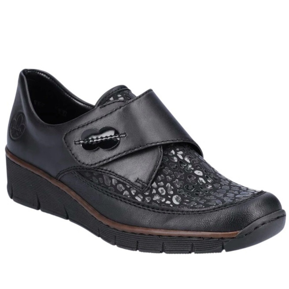 Rieker Antistress Wedge Loafer Animal Print Velcro Travel Shoes Black Size 39